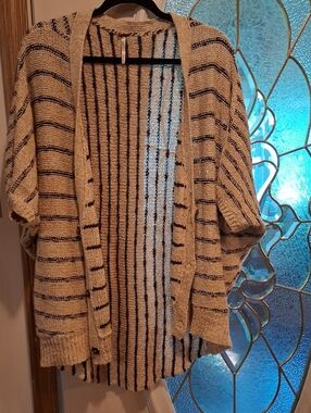 Free People Beige Cardigan with Navy Stripes
